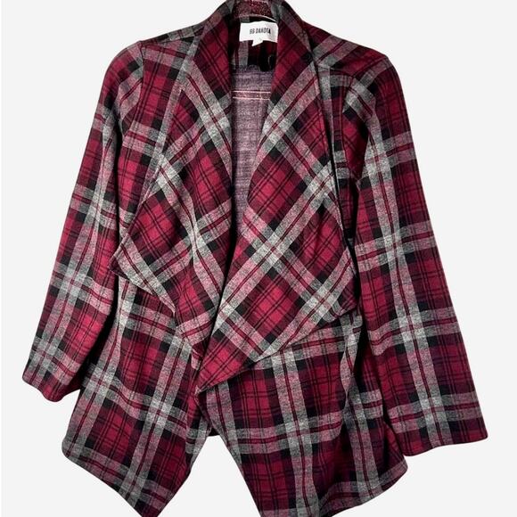 BB Dakota Checkered Cardigan in Burgundy Combo Size Medium - Picture 2 of 6